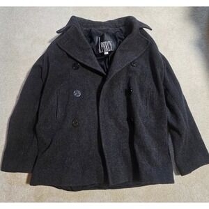 J.Percy 100% Merino Wool Pea Coat Charcoal Gray Nautical Made in USA Size 6